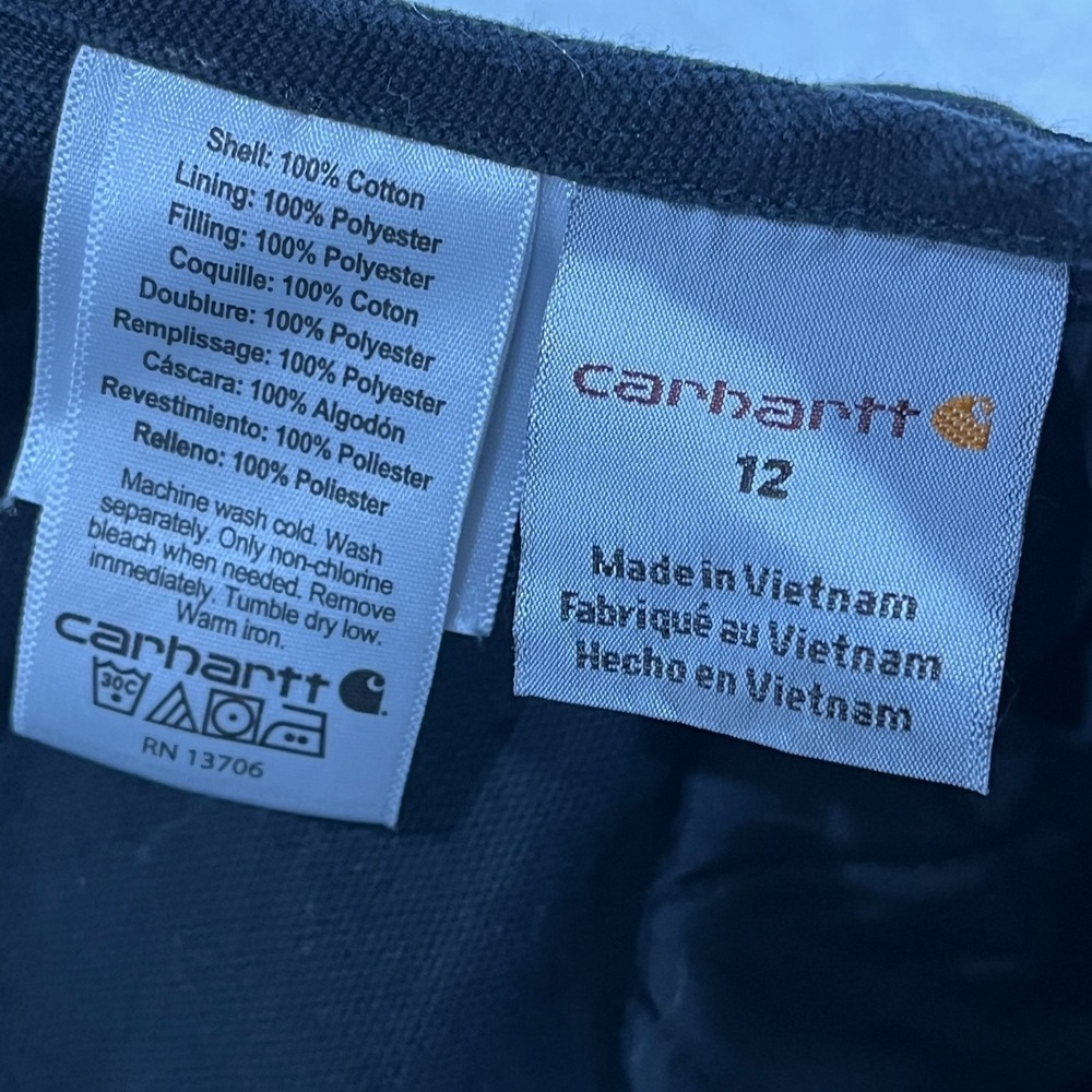 CARHARTT  Black Duck Bib Overalls Double Knee Quilted Womens 12  Insulated 90s - Picture 3 of 9